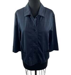 PHILIPPE ADEC Button Down Jacket Navy Long Sleeve Pockets Collared Size 10